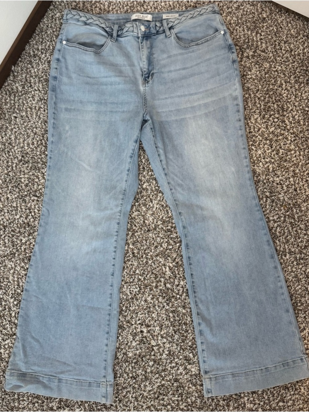 Judy Blue Wide Leg Jeans 20W Plus Light Wash Braided Waist High Rise Denim